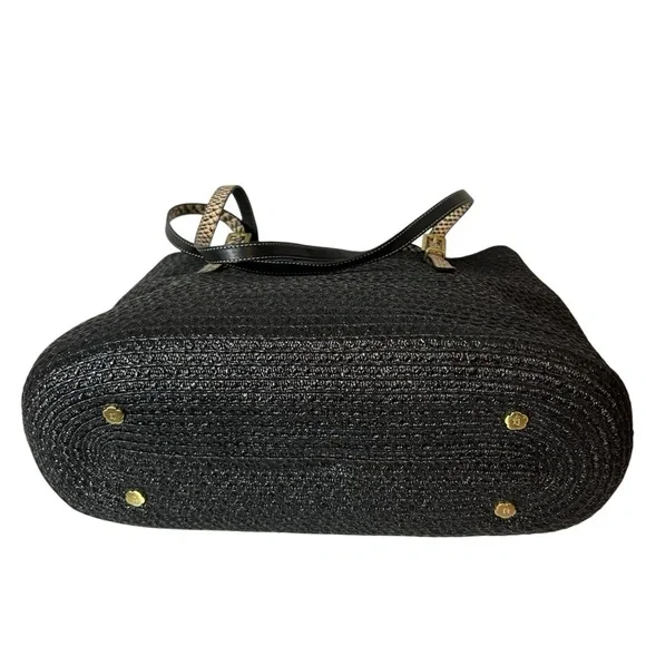 Eric Javitz women’s black straw tote bag with leather handles - Picture 6 of 7